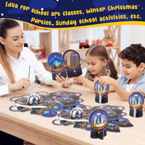 24 Set Christmas Nativity Snow Globe Craft Kit DIY Make Your Own 3D Jesus Birth Snowglobe Hanging Ornament with Glitter Sequins Papers for Home School Xmas Holiday Religious Decor in Saudi Arabia