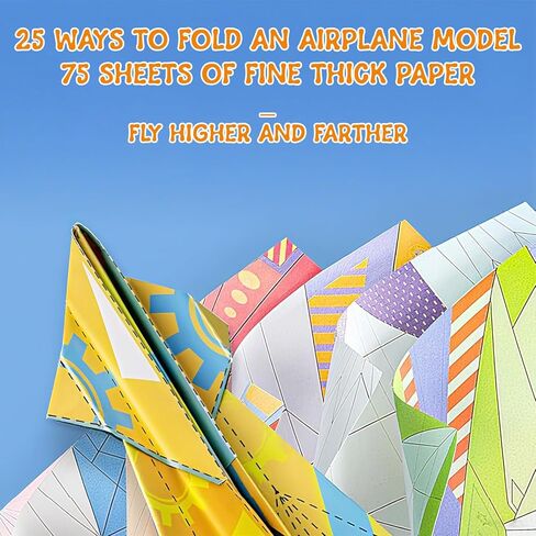 25 Designs Paper Airplane Kit for Kids Ages 6-12, Paper Airplane Book, 75 Sheets Colorful Origami Paper with Gift Ready Box, Creative Gifts for Boys & Girls in Saudi Arabia