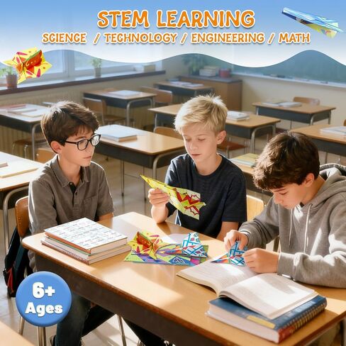 25 Designs Paper Airplane Kit for Kids Ages 6-12, Paper Airplane Book, 75 Sheets Colorful Origami Paper with Gift Ready Box, Creative Gifts for Boys & Girls in Saudi Arabia