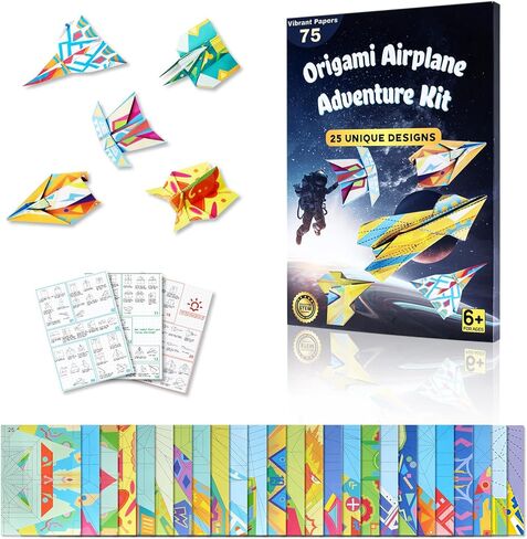 25 Designs Paper Airplane Kit for Kids Ages 6-12, Paper Airplane Book, 75 Sheets Colorful Origami Paper with Gift Ready Box, Creative Gifts for Boys & Girls in Saudi Arabia