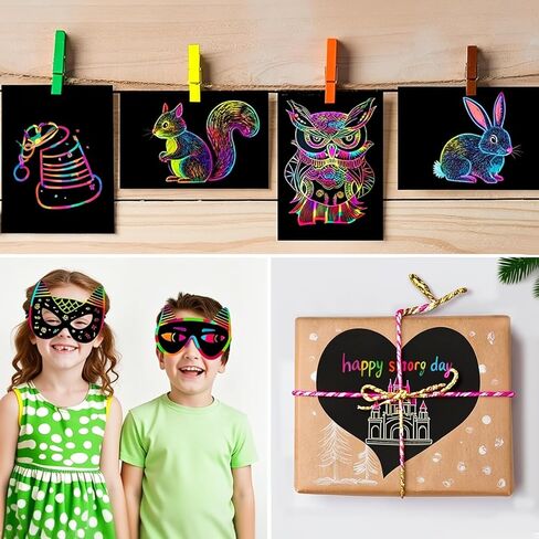 heynsgu 30pcs قوس قزح خدش ورقة الفن الدفاتر، منصات كتاب رسم السحر الأسود مع الاستنسل للأطفال الحرف الفنان رسم نشاط لعبة عيد الميلاد هدايا عيد الميلاد الأعمار 3-12 in Kuwait