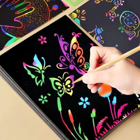 heynsgu 30pcs قوس قزح خدش ورقة الفن الدفاتر، منصات كتاب رسم السحر الأسود مع الاستنسل للأطفال الحرف الفنان رسم نشاط لعبة عيد الميلاد هدايا عيد الميلاد الأعمار 3-12 in Kuwait