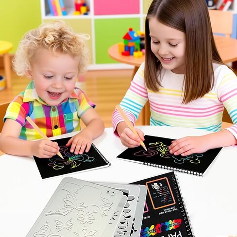 heynsgu 30pcs قوس قزح خدش ورقة الفن الدفاتر، منصات كتاب رسم السحر الأسود مع الاستنسل للأطفال الحرف الفنان رسم نشاط لعبة عيد الميلاد هدايا عيد الميلاد الأعمار 3-12 in Kuwait