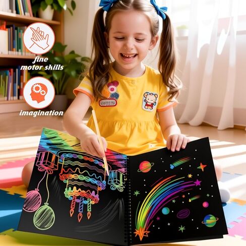 heynsgu 30pcs قوس قزح خدش ورقة الفن الدفاتر، منصات كتاب رسم السحر الأسود مع الاستنسل للأطفال الحرف الفنان رسم نشاط لعبة عيد الميلاد هدايا عيد الميلاد الأعمار 3-12 in Kuwait