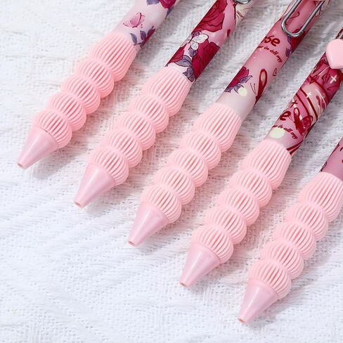 10pcs Cute Pink Rose Retractable Pens 0.5mm Black Ink Writing Pens Smooth Writing Office School Supplies for Women Men(Pink Rose 10pcs) in Saudi Arabia