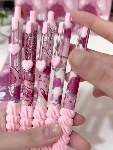 10pcs Cute Pink Rose Retractable Pens 0.5mm Black Ink Writing Pens Smooth Writing Office School Supplies for Women Men(Pink Rose 10pcs) in Saudi Arabia