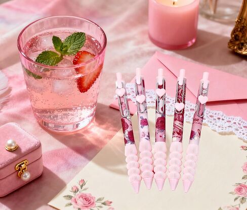 10pcs Cute Pink Rose Retractable Pens 0.5mm Black Ink Writing Pens Smooth Writing Office School Supplies for Women Men(Pink Rose 10pcs) in Saudi Arabia
