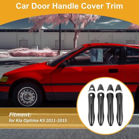 Smart Car Door Handle Cover Trim - Car Side Door Handle Cover - for Kia Optima K5 2011-2015 Carbon Fiber Black - 1 Set in Saudi Arabia