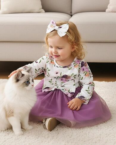 Mioglrie Baby Girl Dress Infant Girl Fall Winter Long Sleeve Tutu Dresses | Ruffle Floral Tulle Dress，3-24 Months，Matching Headband，Family Photo Outfits，Daily Leisure，Birthdays，Festival，Parties in Saudi Arabia