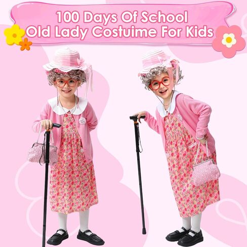 Old Lady Costume for Kids 100 Days of School Costume for Girls 13 pcs 100th Day of School Granny Old Lady Dress Up in Saudi Arabia