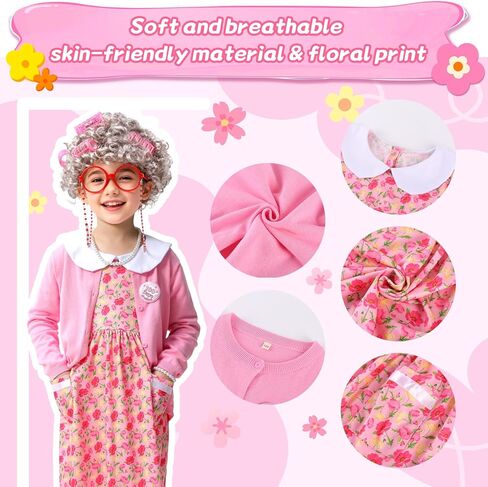 Old Lady Costume for Kids 100 Days of School Costume for Girls 13 pcs 100th Day of School Granny Old Lady Dress Up in Saudi Arabia