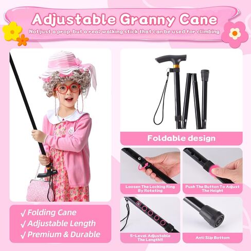 Old Lady Costume for Kids 100 Days of School Costume for Girls 13 pcs 100th Day of School Granny Old Lady Dress Up in Saudi Arabia