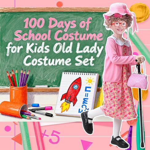 Old Lady Costume for Kids 100 Days of School Costume for Girls 13 pcs 100th Day of School Granny Old Lady Dress Up in Saudi Arabia