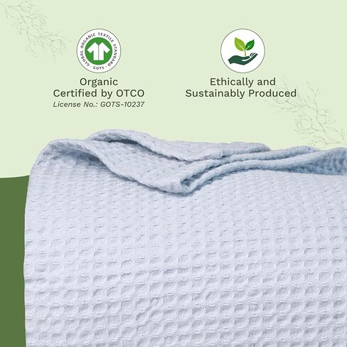 Organic Cotton Waffle Weave Sky Blue King Blanket - 100% Cotton, Breathable, All-Natural, Premium and Luxurious Blanket for King and Cal King Beds (Sky Blue - King/California King) in Saudi Arabia