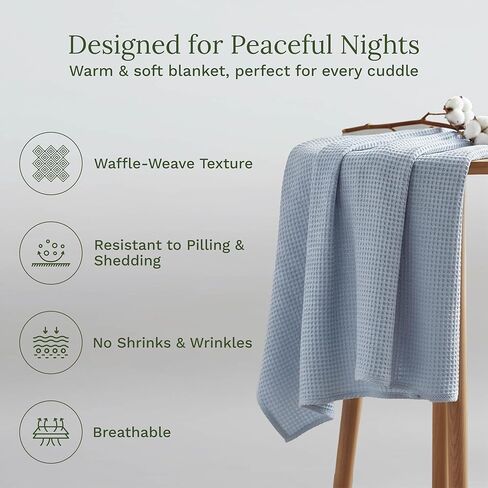 Organic Cotton Waffle Weave Sky Blue King Blanket - 100% Cotton, Breathable, All-Natural, Premium and Luxurious Blanket for King and Cal King Beds (Sky Blue - King/California King) in Saudi Arabia
