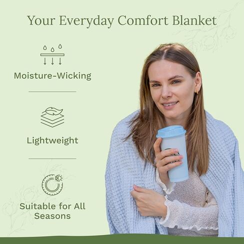 Organic Cotton Waffle Weave Sky Blue King Blanket - 100% Cotton, Breathable, All-Natural, Premium and Luxurious Blanket for King and Cal King Beds (Sky Blue - King/California King) in Saudi Arabia