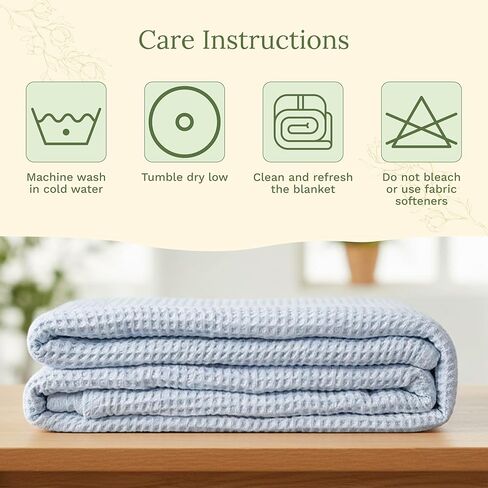 Organic Cotton Waffle Weave Sky Blue King Blanket - 100% Cotton, Breathable, All-Natural, Premium and Luxurious Blanket for King and Cal King Beds (Sky Blue - King/California King) in Saudi Arabia