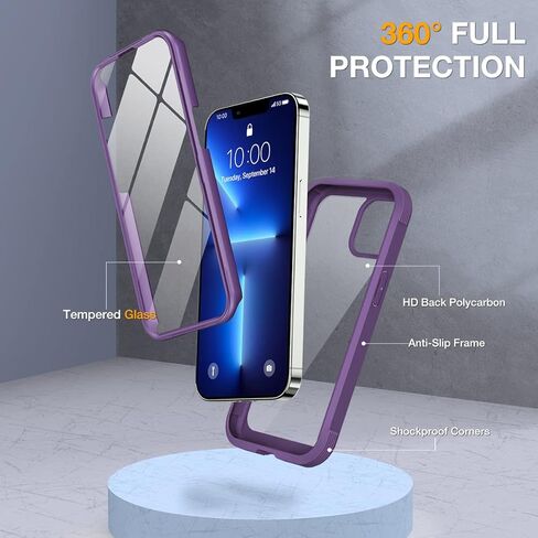Miracase Glass Series for iPhone 15 Pro Max Case 6.7 Inch, Full-Body Drop Proof Phone Case for iPhone 15 Pro Max with Built-in 9H Tempered Glass Screen Protector + Camera Protector, Clear in Saudi Arabia