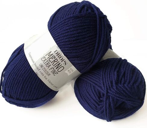 Superwash 100% Merino Wool Yarn for Knitting and Crocheting, 3 or Light, DK, Leight Worsted Weight, Drops Merino Extra Fine, 1.8 oz 115 Yards per Ball (27 Navy Blue) in Saudi Arabia