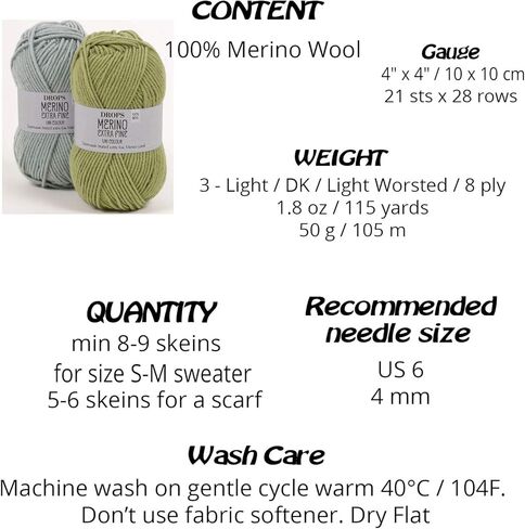 Superwash 100% Merino Wool Yarn for Knitting and Crocheting, 3 or Light, DK, Leight Worsted Weight, Drops Merino Extra Fine, 1.8 oz 115 Yards per Ball (27 Navy Blue) in Saudi Arabia