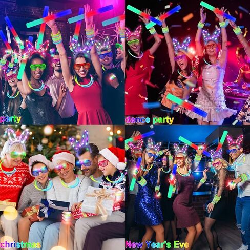 186 PCS Glow in the Dark Party Supplies,16 Foam Sticks,10 Glow Fiber Wands, 10 LED Glasses, 10 Glowing Rabbit Ears,100 Glow Sticks and 40 Finger Lights for Neon Party Birthday Carnivals Halloween in Saudi Arabia