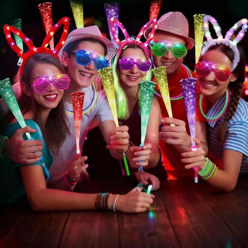 186 PCS Glow in the Dark Party Supplies,16 Foam Sticks,10 Glow Fiber Wands, 10 LED Glasses, 10 Glowing Rabbit Ears,100 Glow Sticks and 40 Finger Lights for Neon Party Birthday Carnivals Halloween in Saudi Arabia