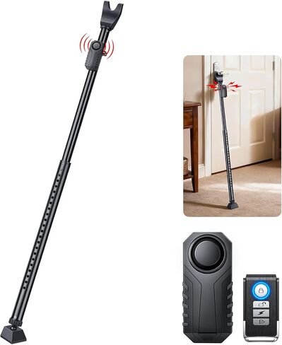 Door Security Bar & Sliding Patio Bar with Alarm, Heavy Duty Stoppers Adjustable Jammer for Home, Apartment, Travel(113 dB Extra Loud Alarm), Black Door Stoppers Security Bar in Saudi Arabia