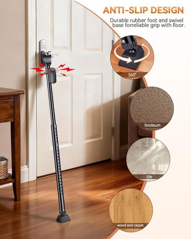 Door Security Bar & Sliding Patio Bar with Alarm, Heavy Duty Stoppers Adjustable Jammer for Home, Apartment, Travel(113 dB Extra Loud Alarm), Black Door Stoppers Security Bar in Saudi Arabia