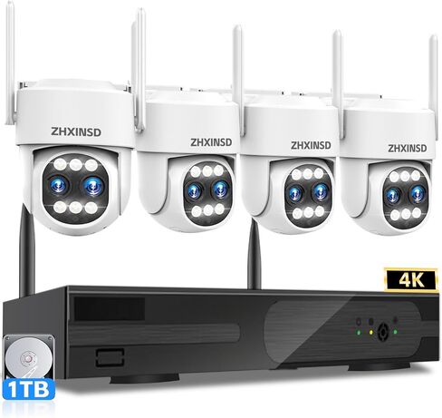 نظام كاميرا أمان لاسلكية في الهواء الطلق: [عدسة مزدوجة 4K & 10X تكبير هجين] تتبع تلقائي 4 قطع كاميرا PTZ لأمن المنزل WiFi6 10CH نظام كاميرا أمان NVR CCTV قابل للتوسيع مع محرك أقراص ثابتة سعة 1 تيرابايت in Kuwait