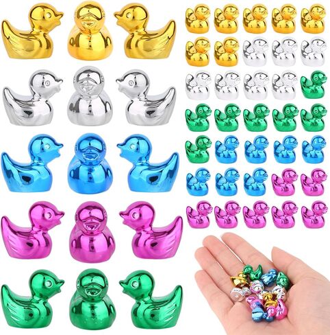 50pcs Mini Resin Christmas Ducks, 5 Colors Miniature Colorful Electroplate Duck Tiny Shiny Figures for Christmas Micro Small Little Garden Landscape & Cake Toppers Decoration in Saudi Arabia