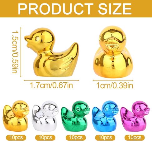 50pcs Mini Resin Christmas Ducks, 5 Colors Miniature Colorful Electroplate Duck Tiny Shiny Figures for Christmas Micro Small Little Garden Landscape & Cake Toppers Decoration in Saudi Arabia