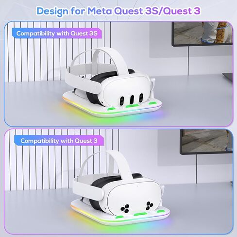 Charging Dock for Meta Quest 3, YUANHOT Fast Charging Station with Colorful RGB Light for Oculus Quest 3, Magnetic Charging Stand Accessories for Headset and Controller with 2 Rechargeable Batteries in Kuwait