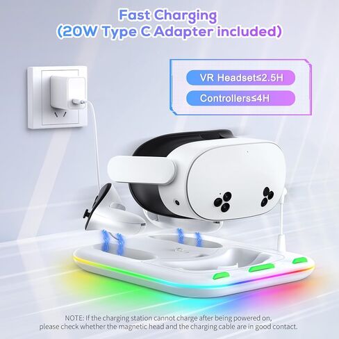 Charging Dock for Meta Quest 3, YUANHOT Fast Charging Station with Colorful RGB Light for Oculus Quest 3, Magnetic Charging Stand Accessories for Headset and Controller with 2 Rechargeable Batteries in Kuwait