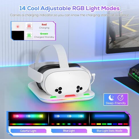 Charging Dock for Meta Quest 3, YUANHOT Fast Charging Station with Colorful RGB Light for Oculus Quest 3, Magnetic Charging Stand Accessories for Headset and Controller with 2 Rechargeable Batteries in Kuwait