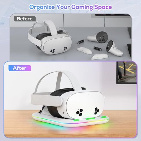 Charging Dock for Meta Quest 3, YUANHOT Fast Charging Station with Colorful RGB Light for Oculus Quest 3, Magnetic Charging Stand Accessories for Headset and Controller with 2 Rechargeable Batteries in Kuwait