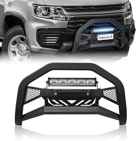 Bull Bar with Light Bar & License Plate Frame Compatible for 2005-2021 Nissan Frontier Front Guard Grille, Truck Brush Guard,Bumper Push Bar (Include Skid Plate & Light Mount, Black) in Saudi Arabia