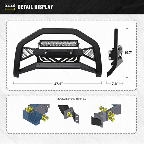 Bull Bar with Light Bar & License Plate Frame Compatible for 2005-2021 Nissan Frontier Front Guard Grille, Truck Brush Guard,Bumper Push Bar (Include Skid Plate & Light Mount, Black) in Saudi Arabia