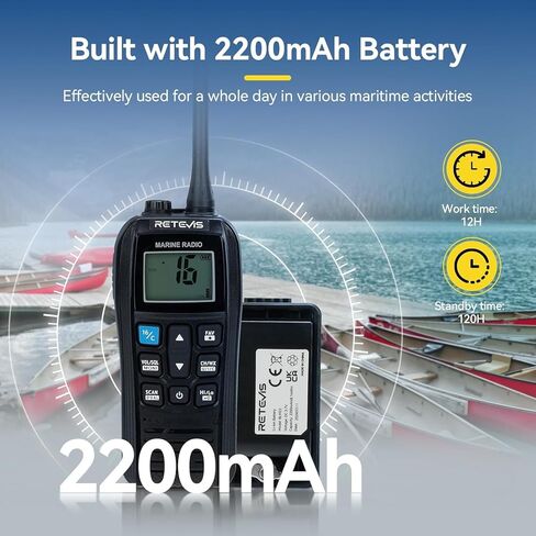 Retevis RM22 Marine Radio, Handheld Floating Radio, High Power, Noise Cancelling Mic, Backlit LCD Display, NOAA Weather, 2200mAh Battery in Saudi Arabia