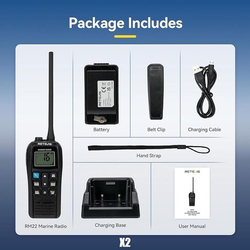 Retevis RM22 Marine Radio, Handheld Floating Radio, High Power, Noise Cancelling Mic, Backlit LCD Display, NOAA Weather, 2200mAh Battery in Saudi Arabia