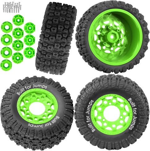 4Pcs RC Wheels and Tires for Slash 2WD 4X4,Axia1,Rc 4wd,Red cat,Arrm a Senton,etc RC Truck,12/14/17mm Hex Wheels Rims and Rubber Tires,RC Short Course Truck Wheels Tires w/Sponge,Green in Saudi Arabia