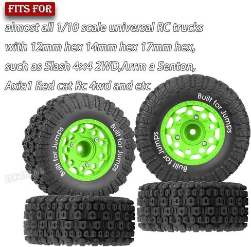 4Pcs RC Wheels and Tires for Slash 2WD 4X4,Axia1,Rc 4wd,Red cat,Arrm a Senton,etc RC Truck,12/14/17mm Hex Wheels Rims and Rubber Tires,RC Short Course Truck Wheels Tires w/Sponge,Green in Saudi Arabia