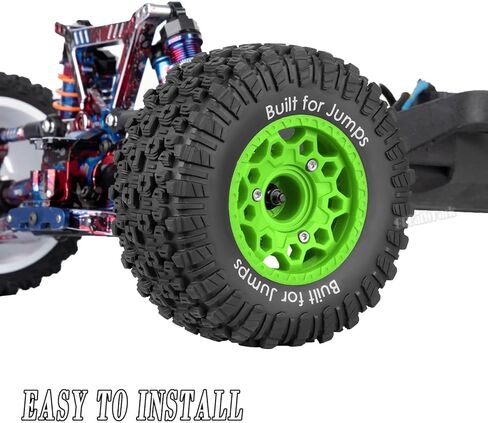 4Pcs RC Wheels and Tires for Slash 2WD 4X4,Axia1,Rc 4wd,Red cat,Arrm a Senton,etc RC Truck,12/14/17mm Hex Wheels Rims and Rubber Tires,RC Short Course Truck Wheels Tires w/Sponge,Green in Saudi Arabia