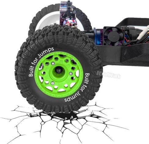 4Pcs RC Wheels and Tires for Slash 2WD 4X4,Axia1,Rc 4wd,Red cat,Arrm a Senton,etc RC Truck,12/14/17mm Hex Wheels Rims and Rubber Tires,RC Short Course Truck Wheels Tires w/Sponge,Green in Saudi Arabia