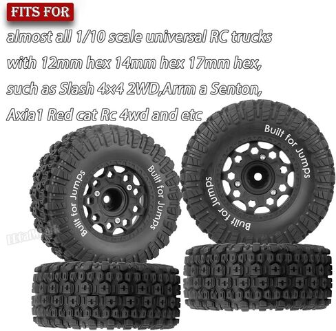 4Pcs RC Wheels and Tires for Slash 2WD 4X4,Axia1,Rc 4wd,Red cat,Arrm a Senton,etc RC Truck,12/14/17mm Hex Wheels Rims and Rubber Tires,RC Short Course Truck Wheels Tires w/Sponge,Green in Saudi Arabia