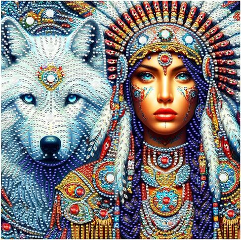 FHBUBPUP Indian Wolf Diamond Art Painting Kits for Adults, 5D Special Shape Diamond Art for Beginners, Rhinestones Gem Art Craft Home Wall Decor Gift 12×12inch in Kuwait