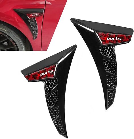 2 PCS Car Side Fender Vents, TPU Shark Gill Spoiler Air Flow Intake Hole Grille Decal, Car Side Fender Vent Decor Covers with Sports Logo, Cool Exterior Modified for Most Cars (Red) in Saudi Arabia