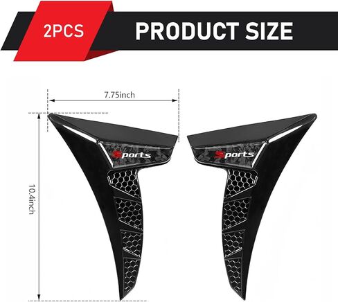 2 PCS Car Side Fender Vents, TPU Shark Gill Spoiler Air Flow Intake Hole Grille Decal, Car Side Fender Vent Decor Covers with Sports Logo, Cool Exterior Modified for Most Cars (Red) in Saudi Arabia