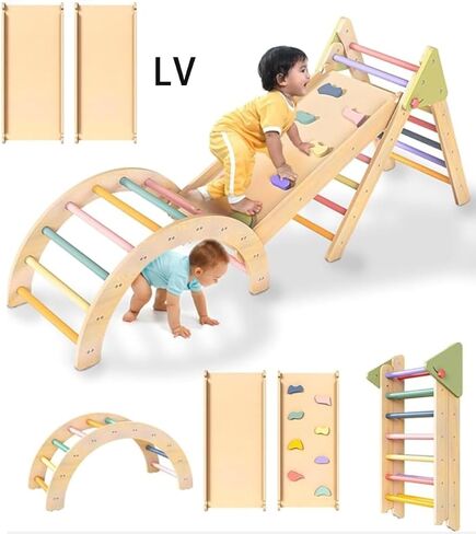 مجموعة مثلث بيكلر مع وسادة وقوس ومنزلق، ألعاب تسلق للأطفال الصغار، ملعب داخلي، مجموعة تسلق مونتيسوري، صالة ألعاب رياضية داخلية في الغابة، مخلل خشبي - 3 قطع صالة ألعاب رياضية للتسلق للأطفال من عمر 1 إلى 5 سنوات in Kuwait