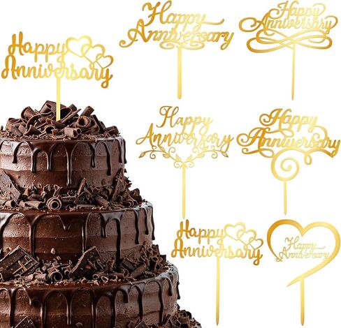6 Pcs Gold Happy Anniversary Cake Topper, Happy Anniversary Decorations Sign for Birthday Wedding Anniversaries Party Valentine's Day Decorations Supplies in Saudi Arabia