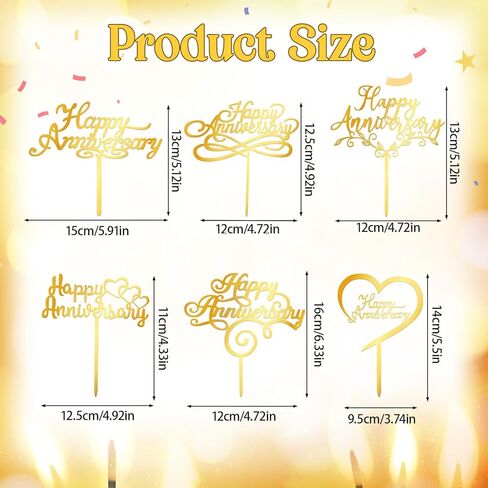 6 Pcs Gold Happy Anniversary Cake Topper, Happy Anniversary Decorations Sign for Birthday Wedding Anniversaries Party Valentine's Day Decorations Supplies in Saudi Arabia